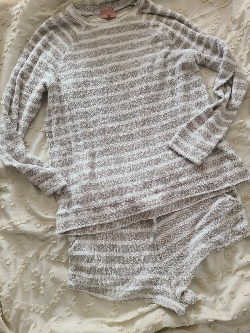 Show Me Your Mumu Cozy Striped Lounge Long Sleeve and Short Set - Cream & Gray